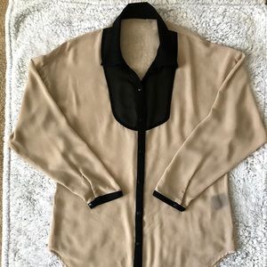 Sheer Button Front Blouse Tan/Black Sz S